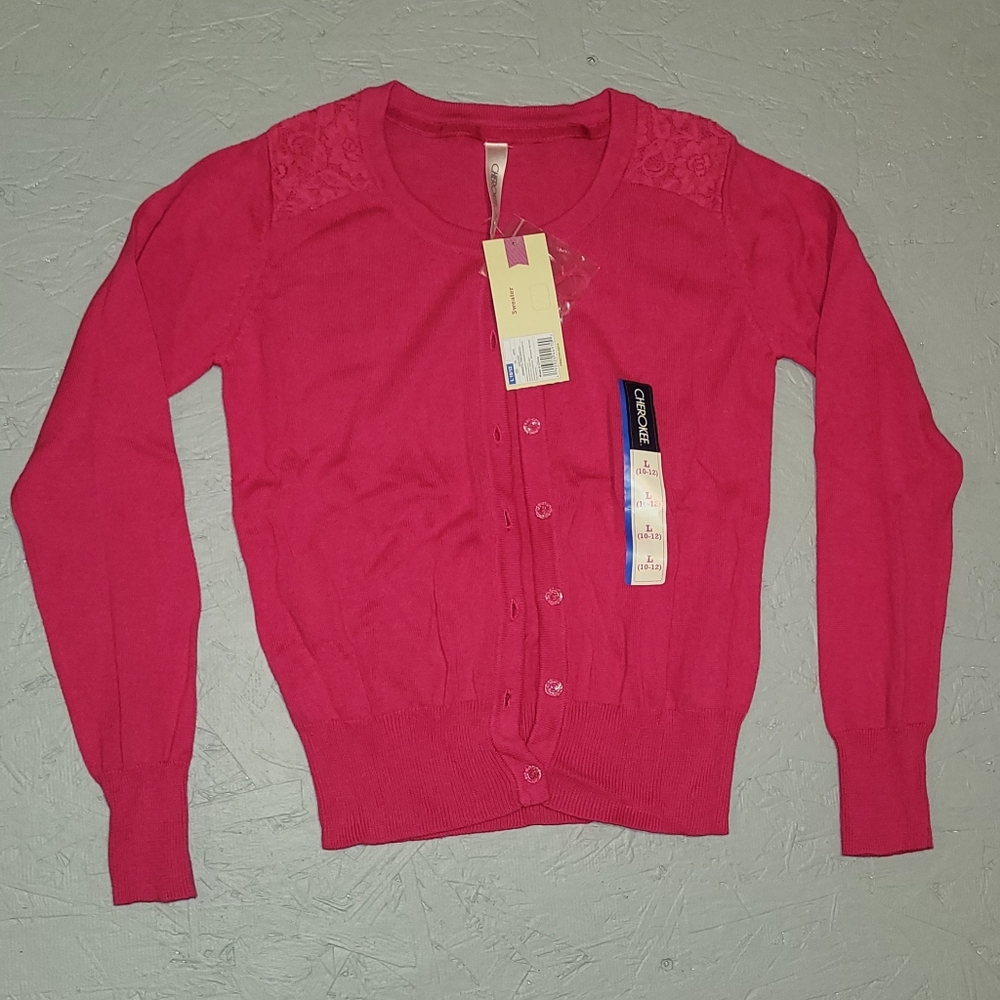 Cherokee Girls Cardigan Sweater, Size L 10/12, Pink